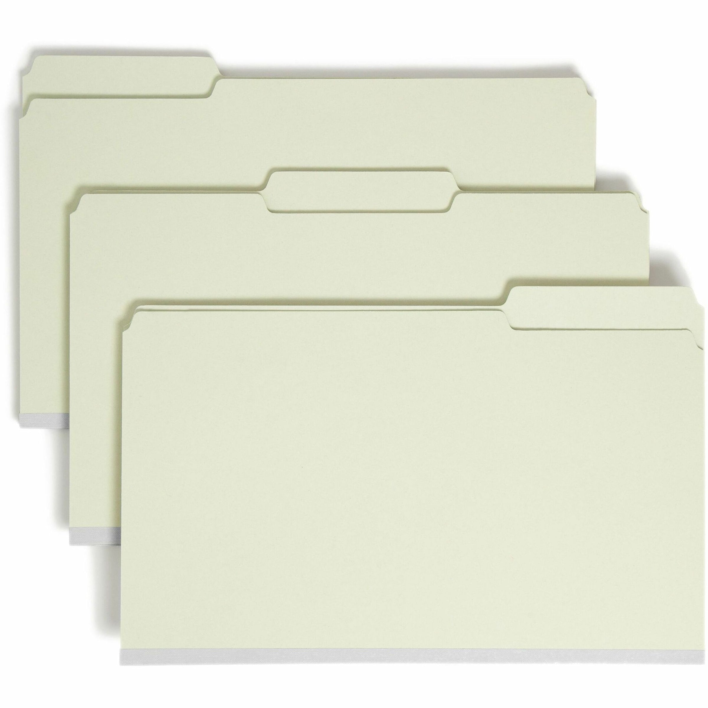 Expanding Recycled Heavy Pressboard Folders, 1/3-Cut Tabs: Assorted, Legal Size, 2" Expansion, Gray-Green, 25/Box