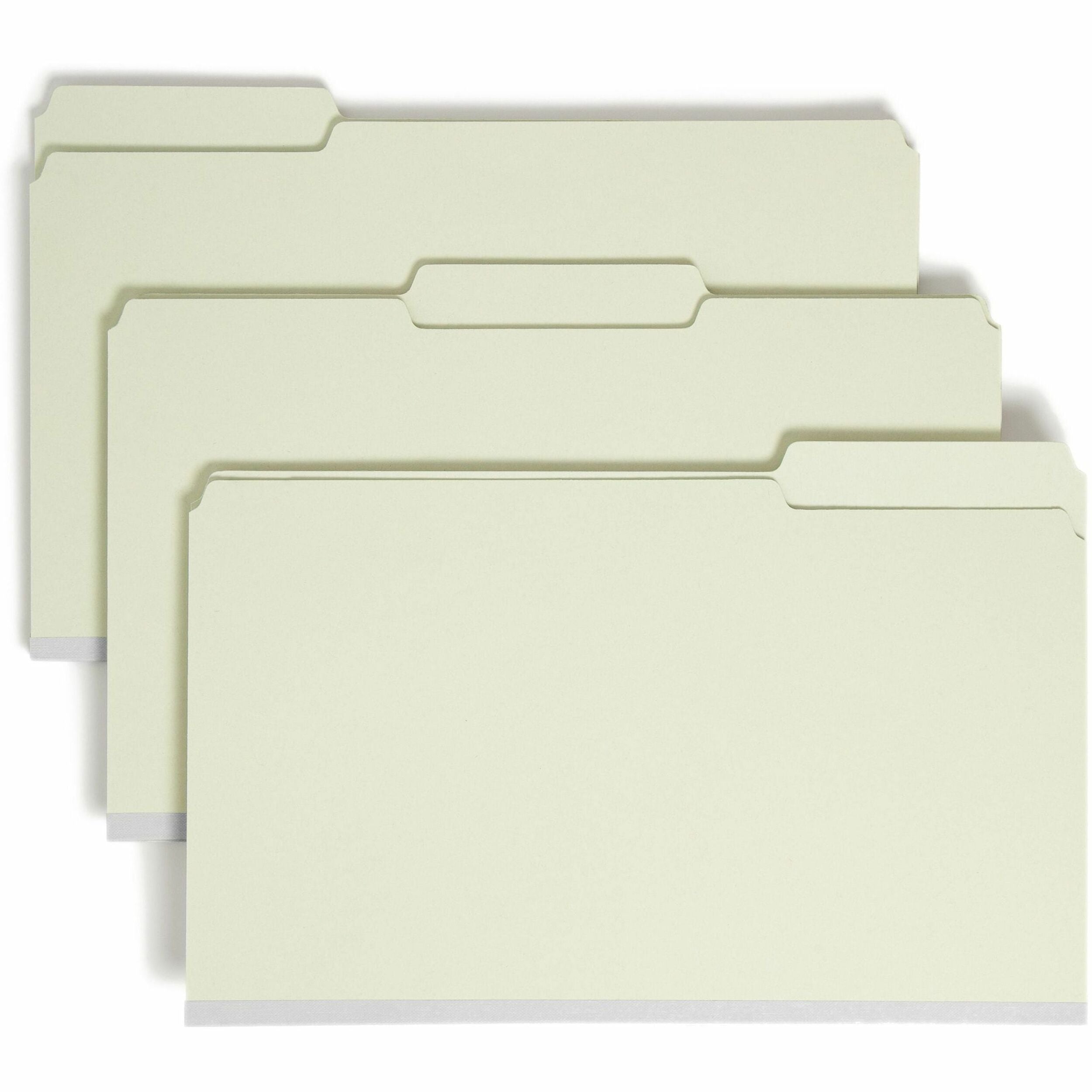 Expanding Recycled Heavy Pressboard Folders, 1/3-Cut Tabs: Assorted, Legal Size, 2" Expansion, Gray-Green, 25/Box