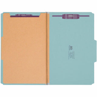 Four-Section Pressboard Top Tab Classification Folders, Four SafeSHIELD Fasteners, 1 Divider, Legal Size, Blue, 10/Box