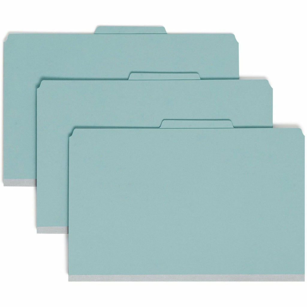 Four-Section Pressboard Top Tab Classification Folders, Four SafeSHIELD Fasteners, 1 Divider, Legal Size, Blue, 10/Box