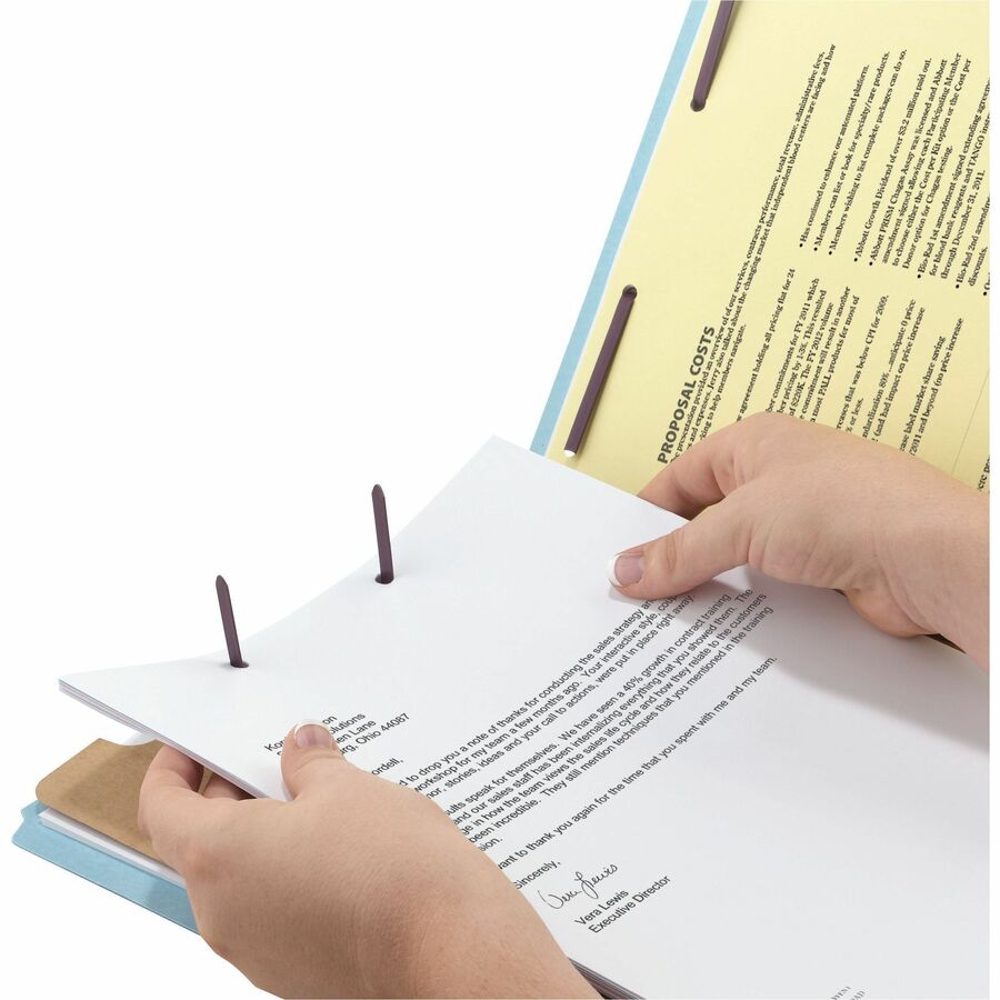 Four-Section Pressboard Top Tab Classification Folders, Four SafeSHIELD Fasteners, 1 Divider, Legal Size, Blue, 10/Box