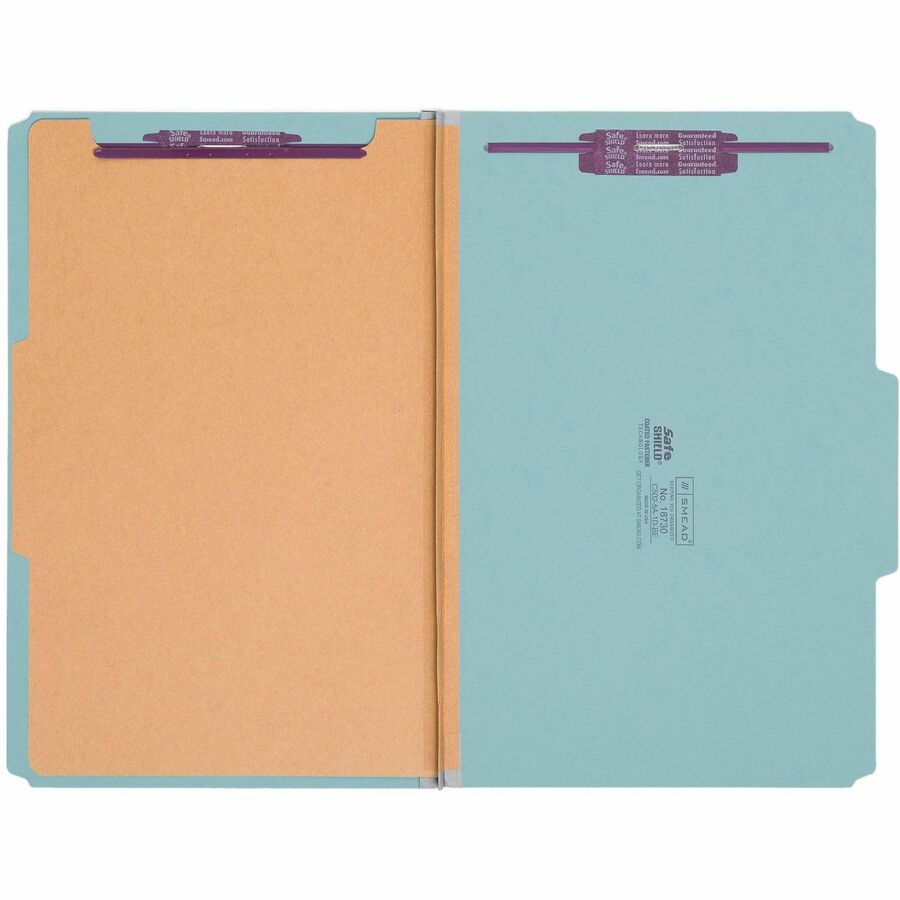 Four-Section Pressboard Top Tab Classification Folders, Four SafeSHIELD Fasteners, 1 Divider, Legal Size, Blue, 10/Box