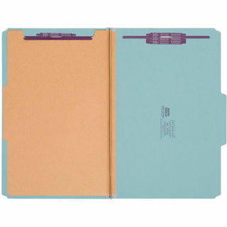 Four-Section Pressboard Top Tab Classification Folders, Four SafeSHIELD Fasteners, 1 Divider, Legal Size, Blue, 10/Box