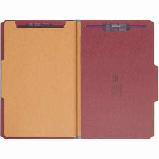 Four-Section Pressboard Top Tab Classification Folders, Four SafeSHIELD Fasteners, 1 Divider, Legal Size, Bright Red, 10/Box