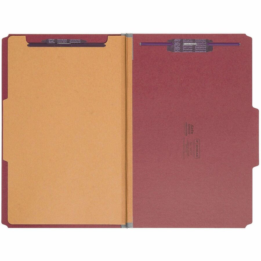 Four-Section Pressboard Top Tab Classification Folders, Four SafeSHIELD Fasteners, 1 Divider, Legal Size, Bright Red, 10/Box