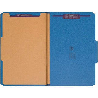 Four-Section Pressboard Top Tab Classification Folders, Four SafeSHIELD Fasteners, 1 Divider, Legal Size, Dark Blue, 10/Box