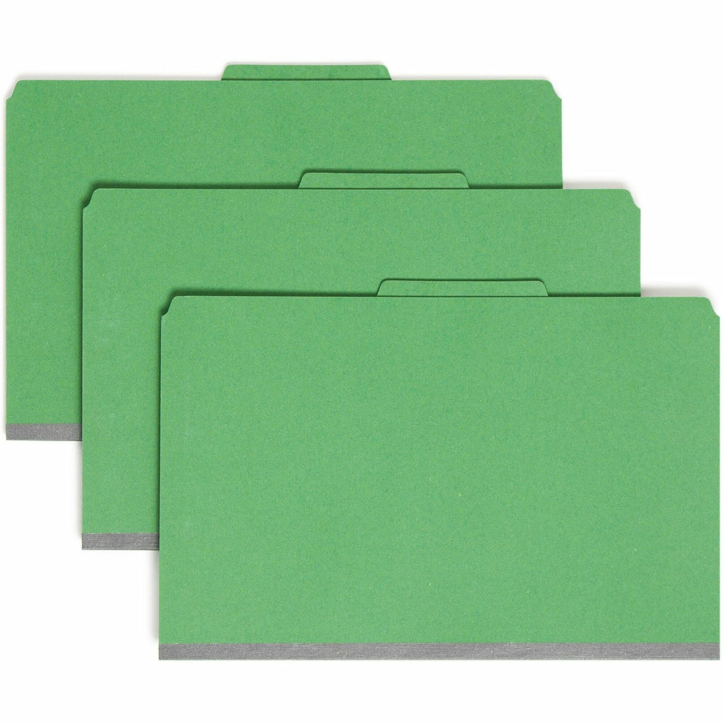 Four-Section Pressboard Top Tab Classification Folders, Four SafeSHIELD Fasteners, 1 Divider, Legal Size, Green, 10/Box