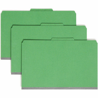 Four-Section Pressboard Top Tab Classification Folders, Four SafeSHIELD Fasteners, 1 Divider, Legal Size, Green, 10/Box