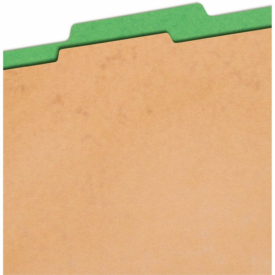 Four-Section Pressboard Top Tab Classification Folders, Four SafeSHIELD Fasteners, 1 Divider, Legal Size, Green, 10/Box