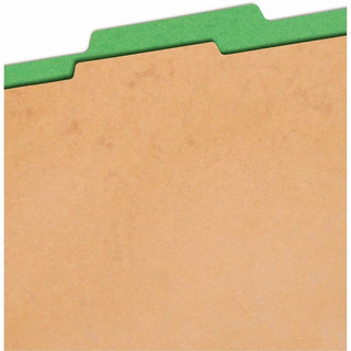Four-Section Pressboard Top Tab Classification Folders, Four SafeSHIELD Fasteners, 1 Divider, Legal Size, Green, 10/Box