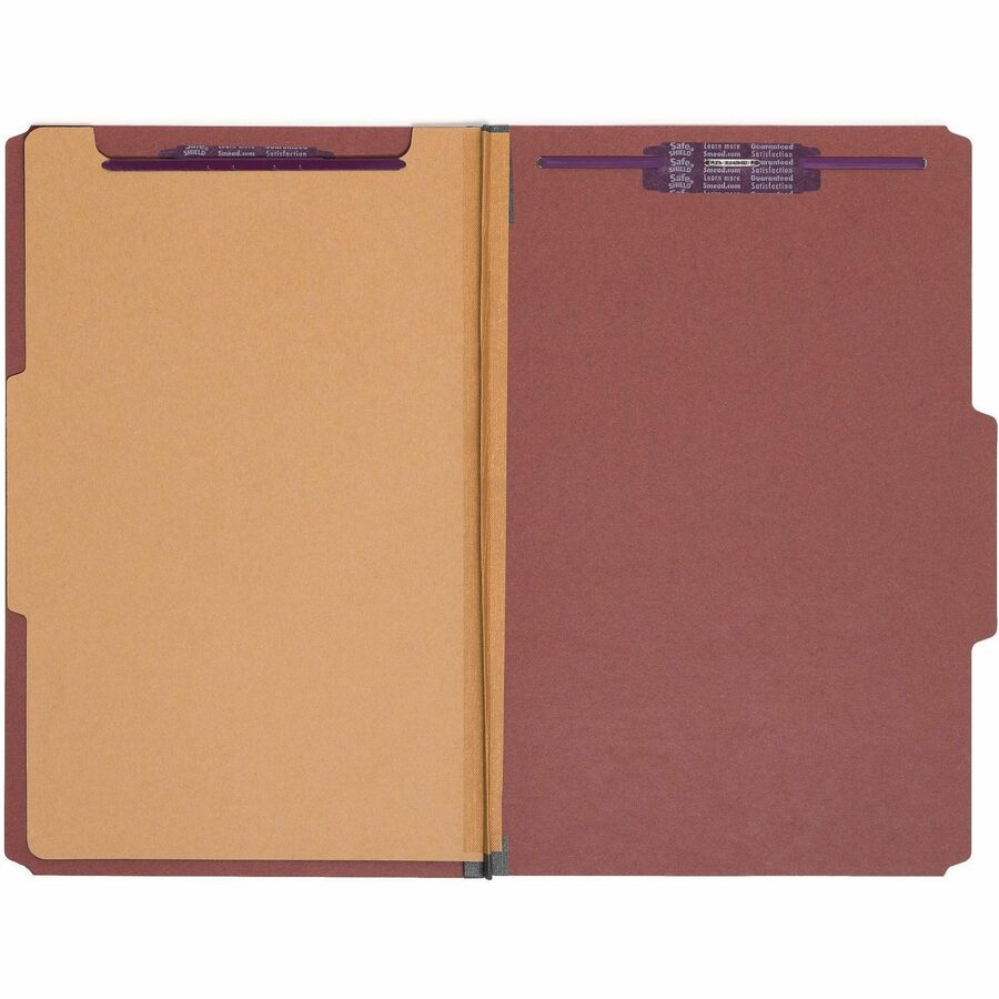 Pressboard Classification Folders, Four SafeSHIELD Fasteners, 2/5-Cut Tabs, 1 Divider, Legal Size, Red, 10/Box