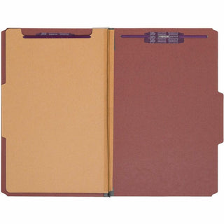 Pressboard Classification Folders, Four SafeSHIELD Fasteners, 2/5-Cut Tabs, 1 Divider, Legal Size, Red, 10/Box