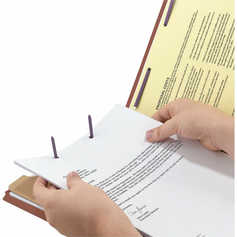 Pressboard Classification Folders, Four SafeSHIELD Fasteners, 2/5-Cut Tabs, 1 Divider, Legal Size, Red, 10/Box