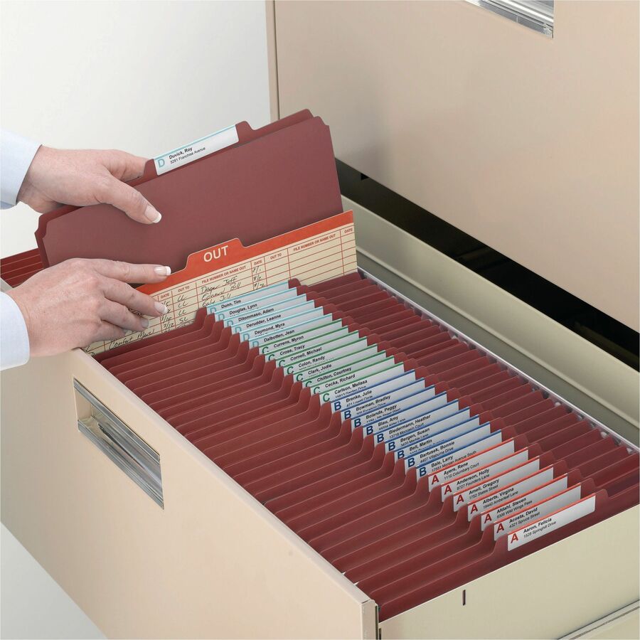 Pressboard Classification Folders, Four SafeSHIELD Fasteners, 2/5-Cut Tabs, 1 Divider, Legal Size, Red, 10/Box
