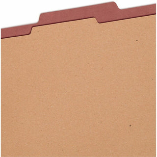 Pressboard Classification Folders, Four SafeSHIELD Fasteners, 2/5-Cut Tabs, 1 Divider, Legal Size, Red, 10/Box