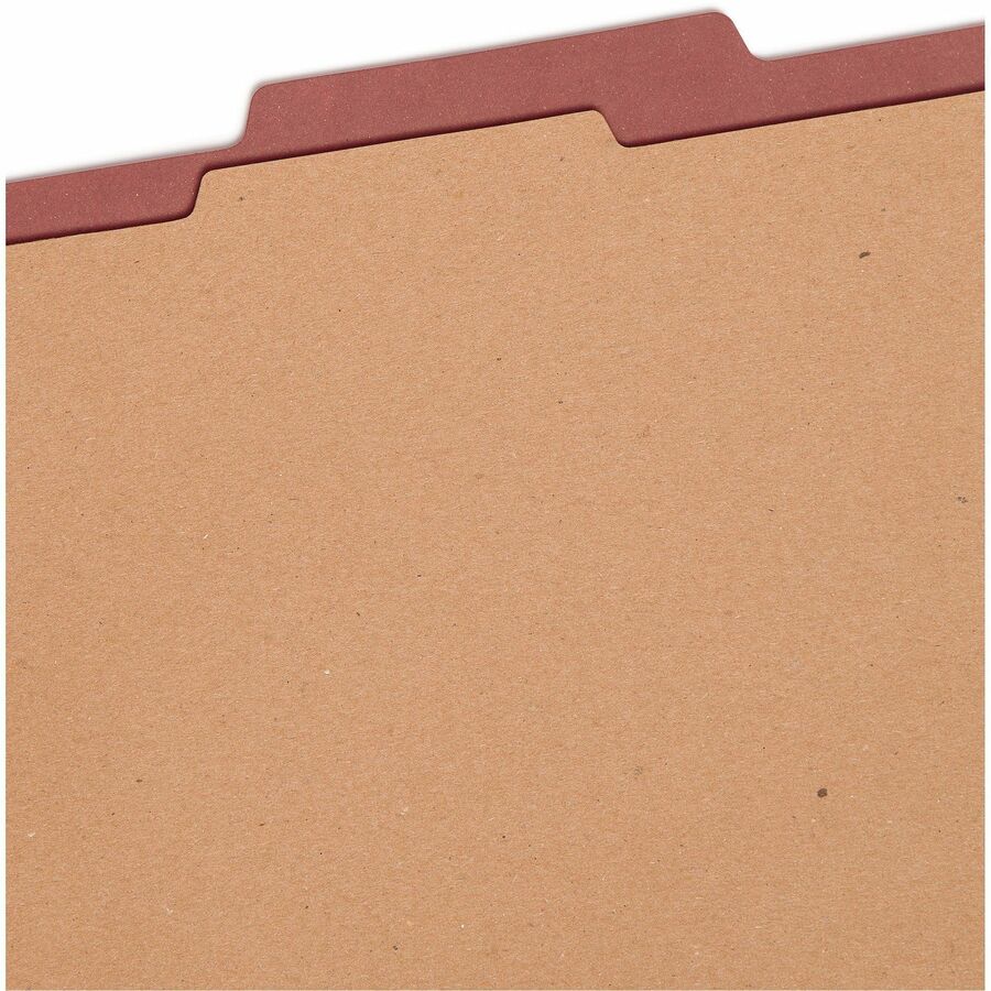 Pressboard Classification Folders, Four SafeSHIELD Fasteners, 2/5-Cut Tabs, 1 Divider, Legal Size, Red, 10/Box