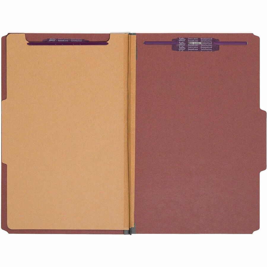 Pressboard Classification Folders, Four SafeSHIELD Fasteners, 2/5-Cut Tabs, 1 Divider, Legal Size, Red, 10/Box