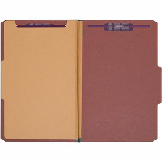 Pressboard Classification Folders, Four SafeSHIELD Fasteners, 2/5-Cut Tabs, 1 Divider, Legal Size, Red, 10/Box