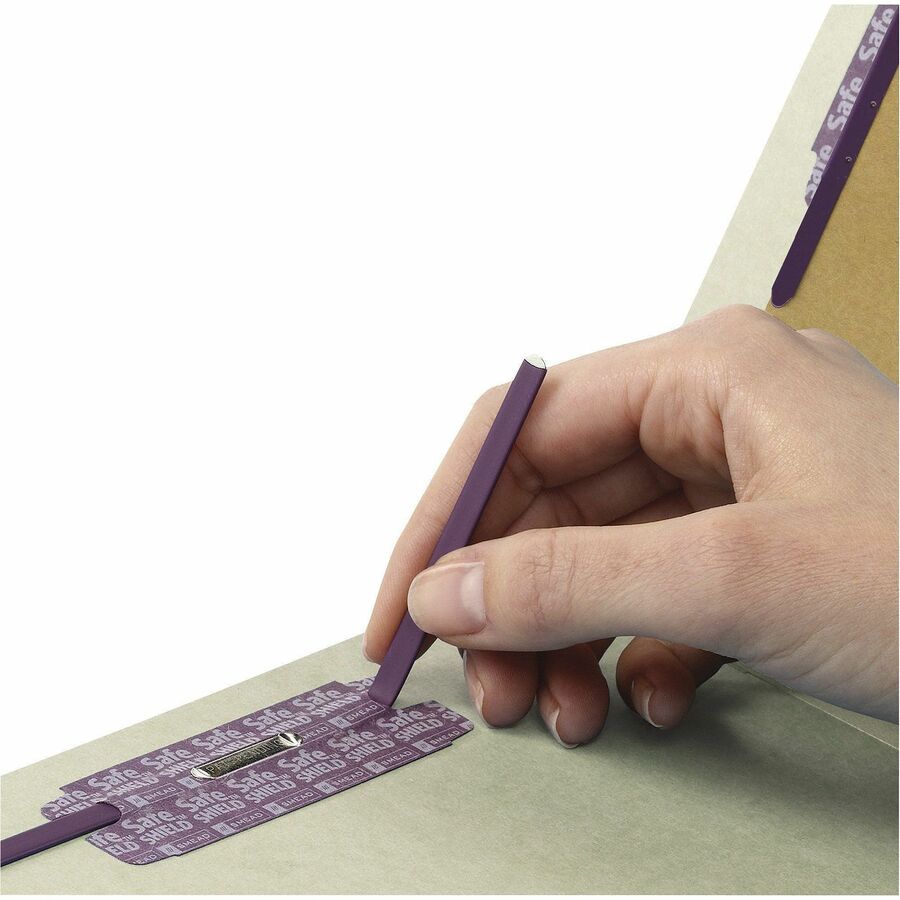 Pressboard Classification Folders, Four SafeSHIELD Fasteners, 2/5-Cut Tabs, 1 Divider, Legal Size, Gray-Green, 10/Box