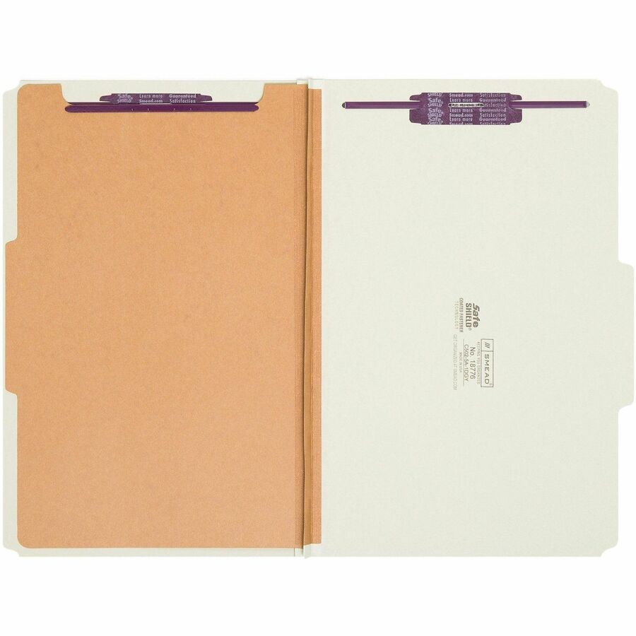 Pressboard Classification Folders, Four SafeSHIELD Fasteners, 2/5-Cut Tabs, 1 Divider, Legal Size, Gray-Green, 10/Box