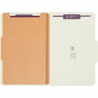 Pressboard Classification Folders, Four SafeSHIELD Fasteners, 2/5-Cut Tabs, 1 Divider, Legal Size, Gray-Green, 10/Box