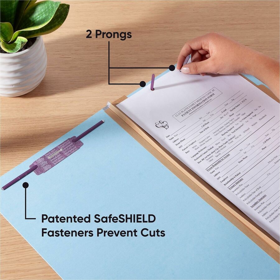 Six-Section Pressboard Top Tab Classification Folders, Six SafeSHIELD Fasteners, 2 Dividers, Legal Size, Blue, 10/Box