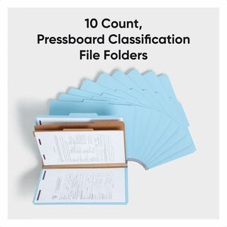 Six-Section Pressboard Top Tab Classification Folders, Six SafeSHIELD Fasteners, 2 Dividers, Legal Size, Blue, 10/Box