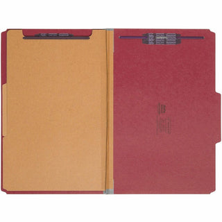 Six-Section Pressboard Top Tab Classification Folders, Six SafeSHIELD Fasteners, 2 Dividers, Legal Size, Bright Red, 10/Box