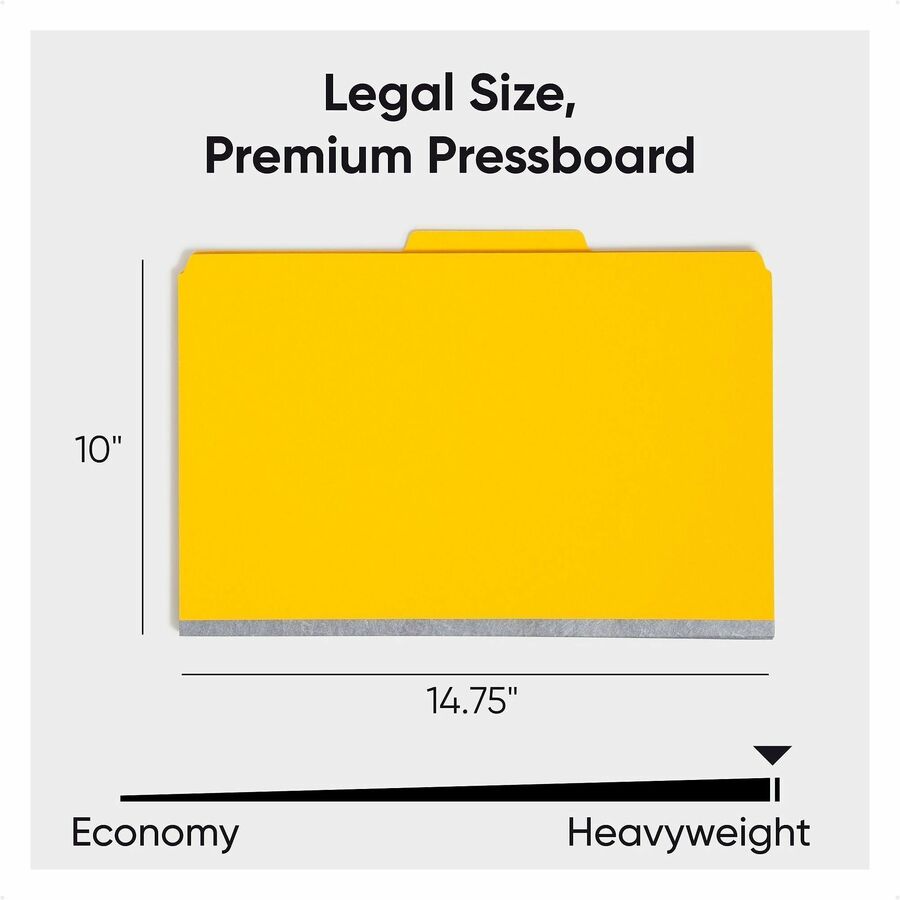 Six-Section Pressboard Top Tab Classification Folders, Six SafeSHIELD Fasteners, 2 Dividers, Legal Size, Yellow, 10/Box