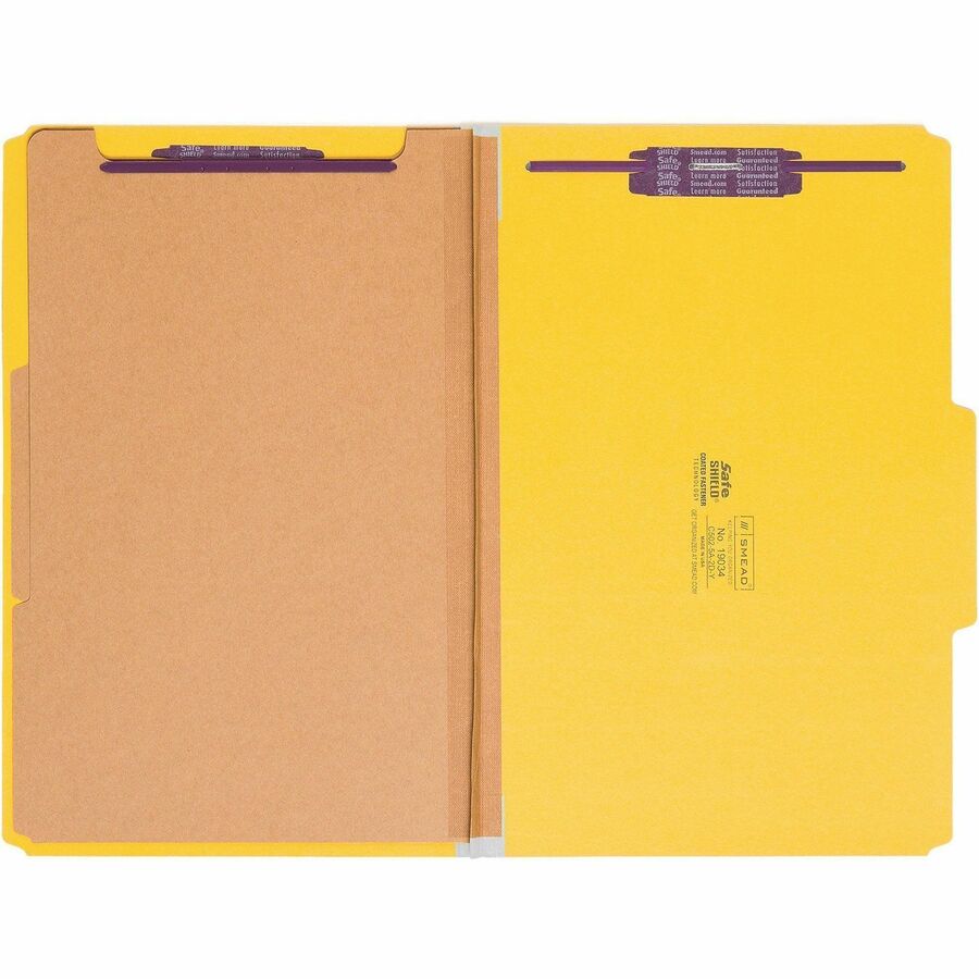 Six-Section Pressboard Top Tab Classification Folders, Six SafeSHIELD Fasteners, 2 Dividers, Legal Size, Yellow, 10/Box