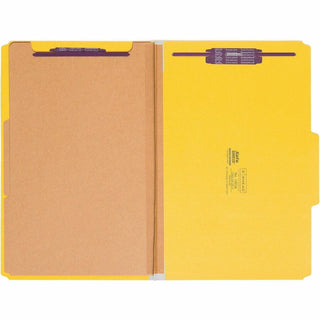Six-Section Pressboard Top Tab Classification Folders, Six SafeSHIELD Fasteners, 2 Dividers, Legal Size, Yellow, 10/Box