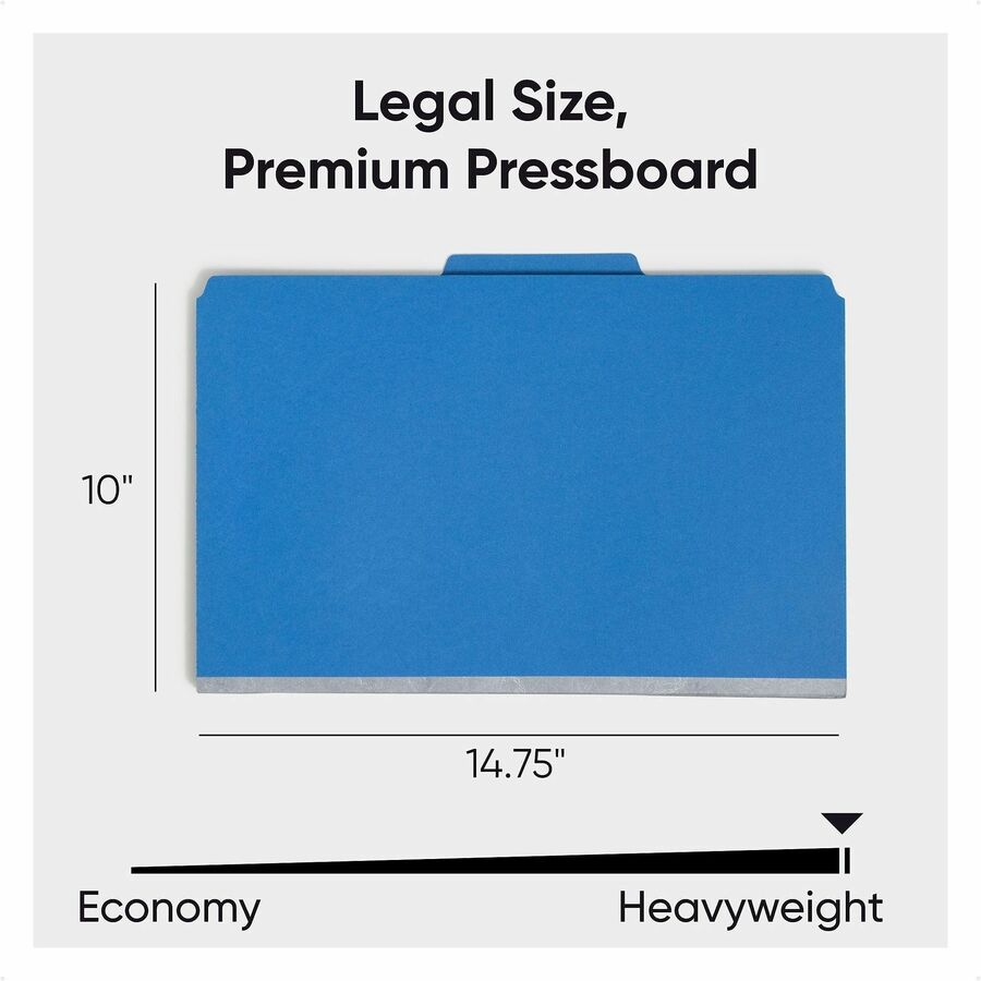 Six-Section Pressboard Top Tab Classification Folders, Six SafeSHIELD Fasteners, 2 Dividers, Legal Size, Dark Blue, 10/Box