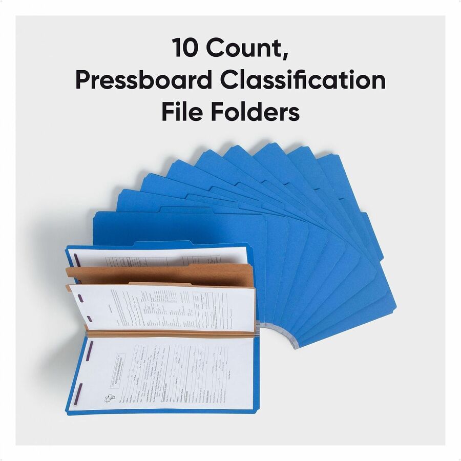 Six-Section Pressboard Top Tab Classification Folders, Six SafeSHIELD Fasteners, 2 Dividers, Legal Size, Dark Blue, 10/Box