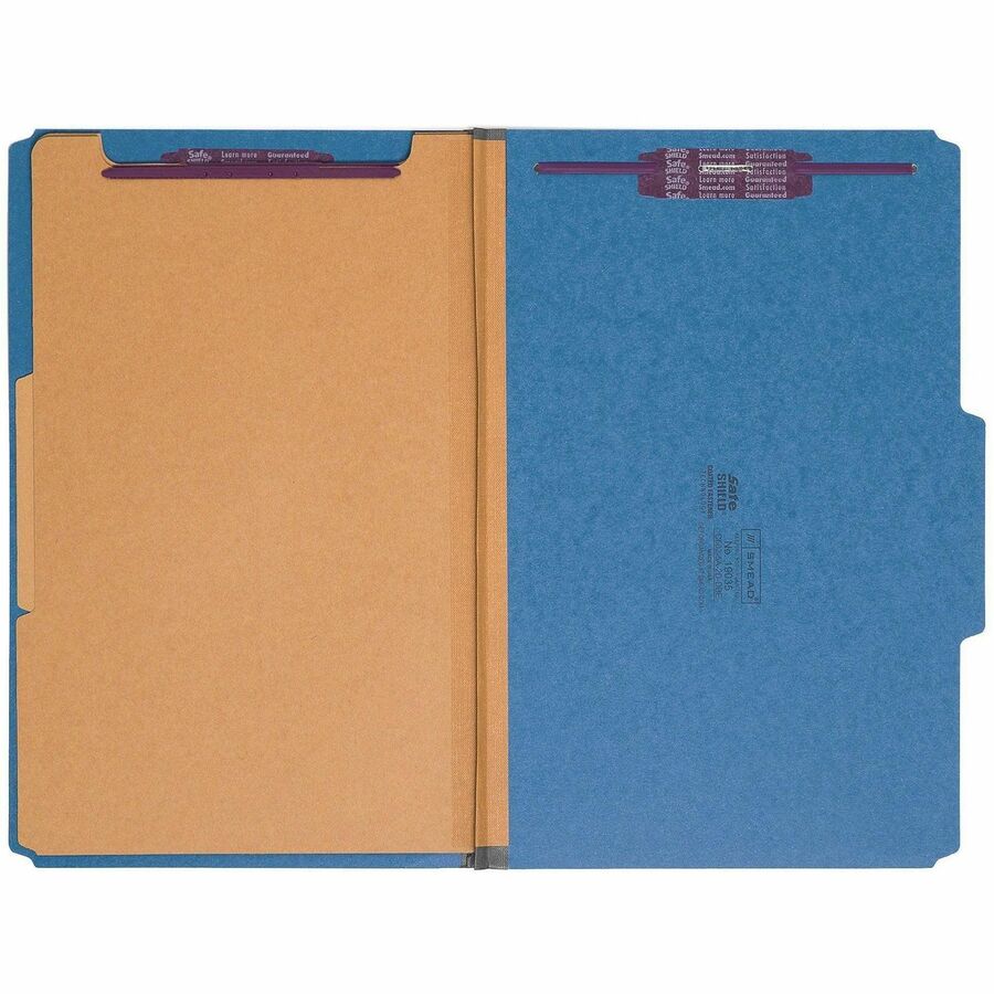 Six-Section Pressboard Top Tab Classification Folders, Six SafeSHIELD Fasteners, 2 Dividers, Legal Size, Dark Blue, 10/Box