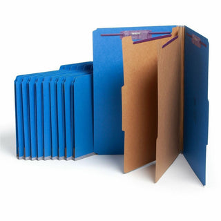 Six-Section Pressboard Top Tab Classification Folders, Six SafeSHIELD Fasteners, 2 Dividers, Legal Size, Dark Blue, 10/Box