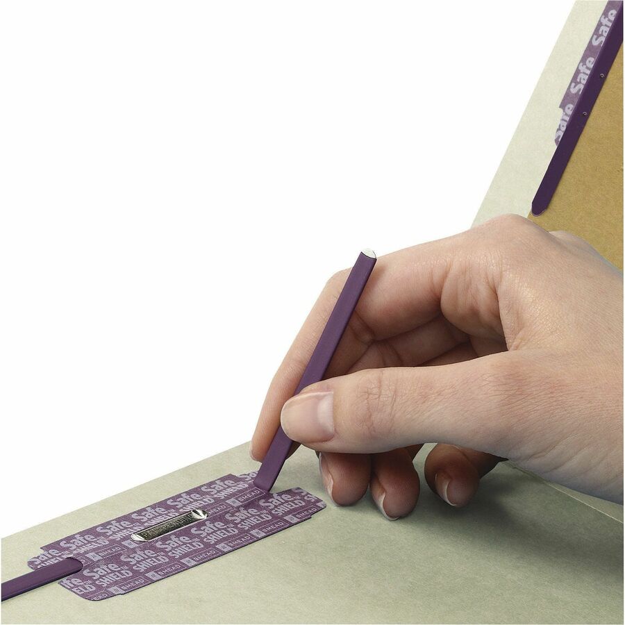 Pressboard Classification Folders, Six SafeSHIELD Fasteners, 2/5-Cut Tabs, 2 Dividers, Legal Size, Gray-Green, 10/Box