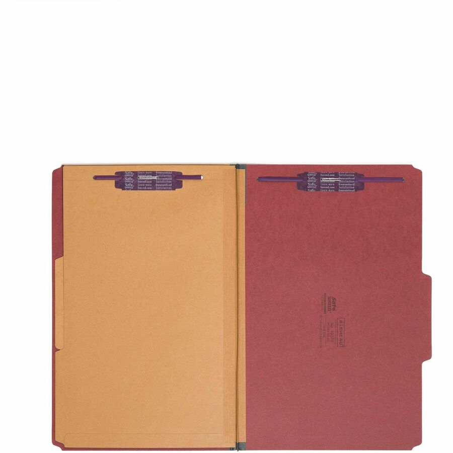 6-Section Pressboard Top Tab Pocket Classification Folders, 6 SafeSHIELD Fasteners, 2 Dividers, Legal Size, Red, 10/Box