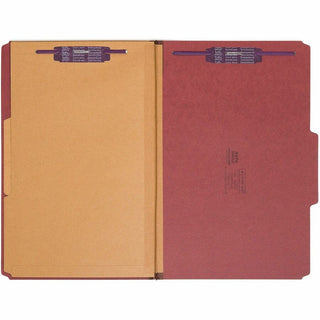 6-Section Pressboard Top Tab Pocket Classification Folders, 6 SafeSHIELD Fasteners, 2 Dividers, Legal Size, Red, 10/Box