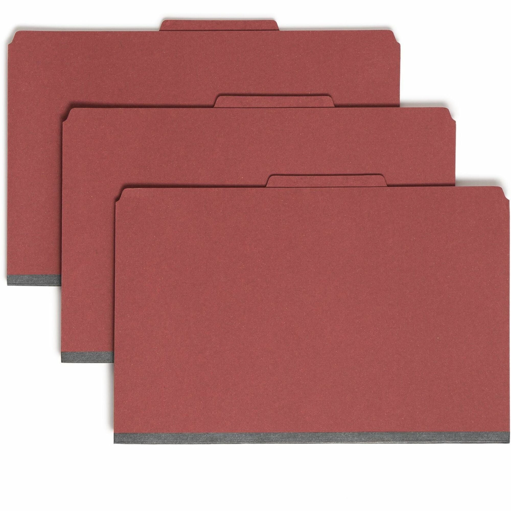6-Section Pressboard Top Tab Pocket Classification Folders, 6 SafeSHIELD Fasteners, 2 Dividers, Legal Size, Red, 10/Box
