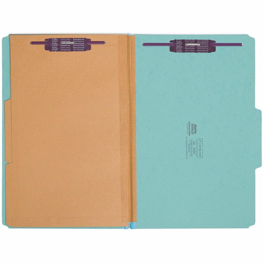 6-Section Pressboard Top Tab Pocket Classification Folders, 6 SafeSHIELD Fasteners, 2 Dividers, Legal Size, Blue, 10/Box