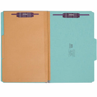6-Section Pressboard Top Tab Pocket Classification Folders, 6 SafeSHIELD Fasteners, 2 Dividers, Legal Size, Blue, 10/Box