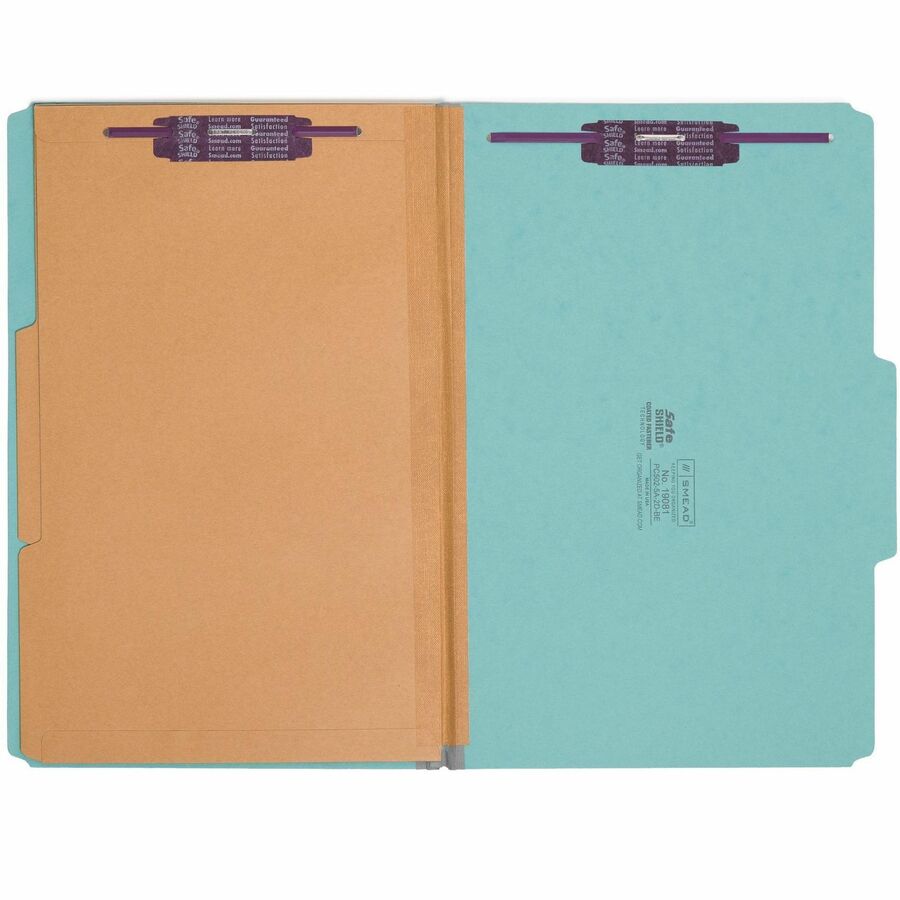 6-Section Pressboard Top Tab Pocket Classification Folders, 6 SafeSHIELD Fasteners, 2 Dividers, Legal Size, Blue, 10/Box