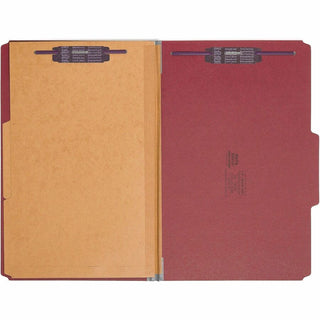 6-Section Pressboard Top Tab Pocket Classification Folders, 6 SafeSHIELD Fasteners, 2 Dividers, Legal Size, Bright Red, 10/BX