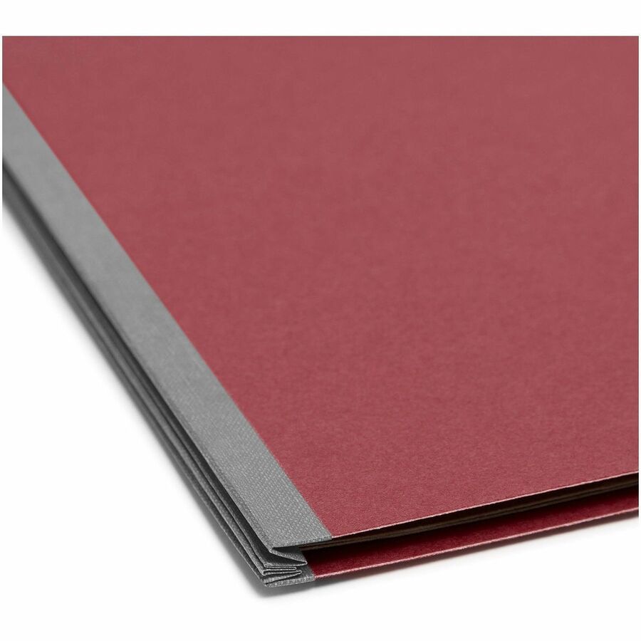 6-Section Pressboard Top Tab Pocket Classification Folders, 6 SafeSHIELD Fasteners, 2 Dividers, Legal Size, Bright Red, 10/BX