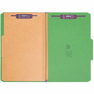 6-Section Pressboard Top Tab Pocket Classification Folders, 6 SafeSHIELD Fasteners, 2 Dividers, Legal Size, Green, 10/Box
