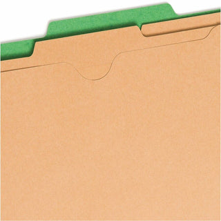 6-Section Pressboard Top Tab Pocket Classification Folders, 6 SafeSHIELD Fasteners, 2 Dividers, Legal Size, Green, 10/Box