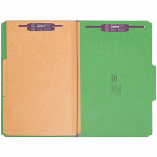 6-Section Pressboard Top Tab Pocket Classification Folders, 6 SafeSHIELD Fasteners, 2 Dividers, Legal Size, Green, 10/Box