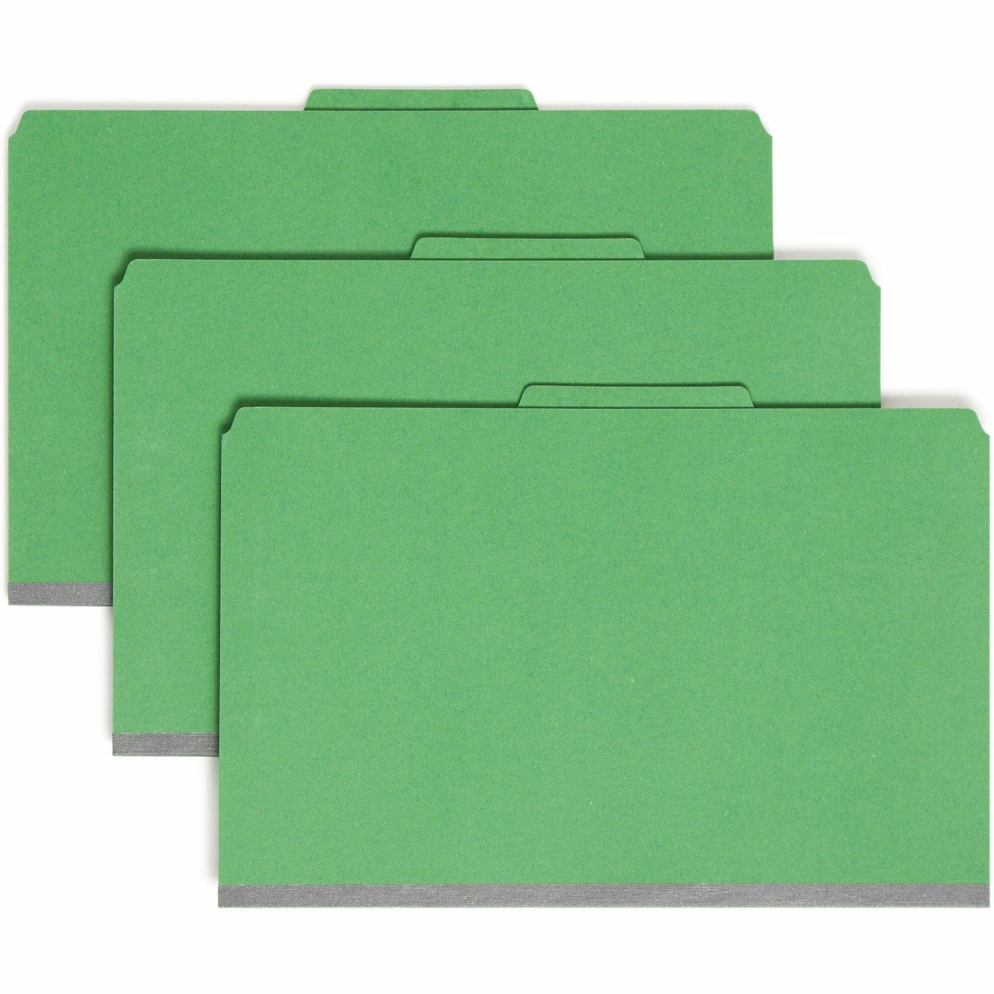 6-Section Pressboard Top Tab Pocket Classification Folders, 6 SafeSHIELD Fasteners, 2 Dividers, Legal Size, Green, 10/Box