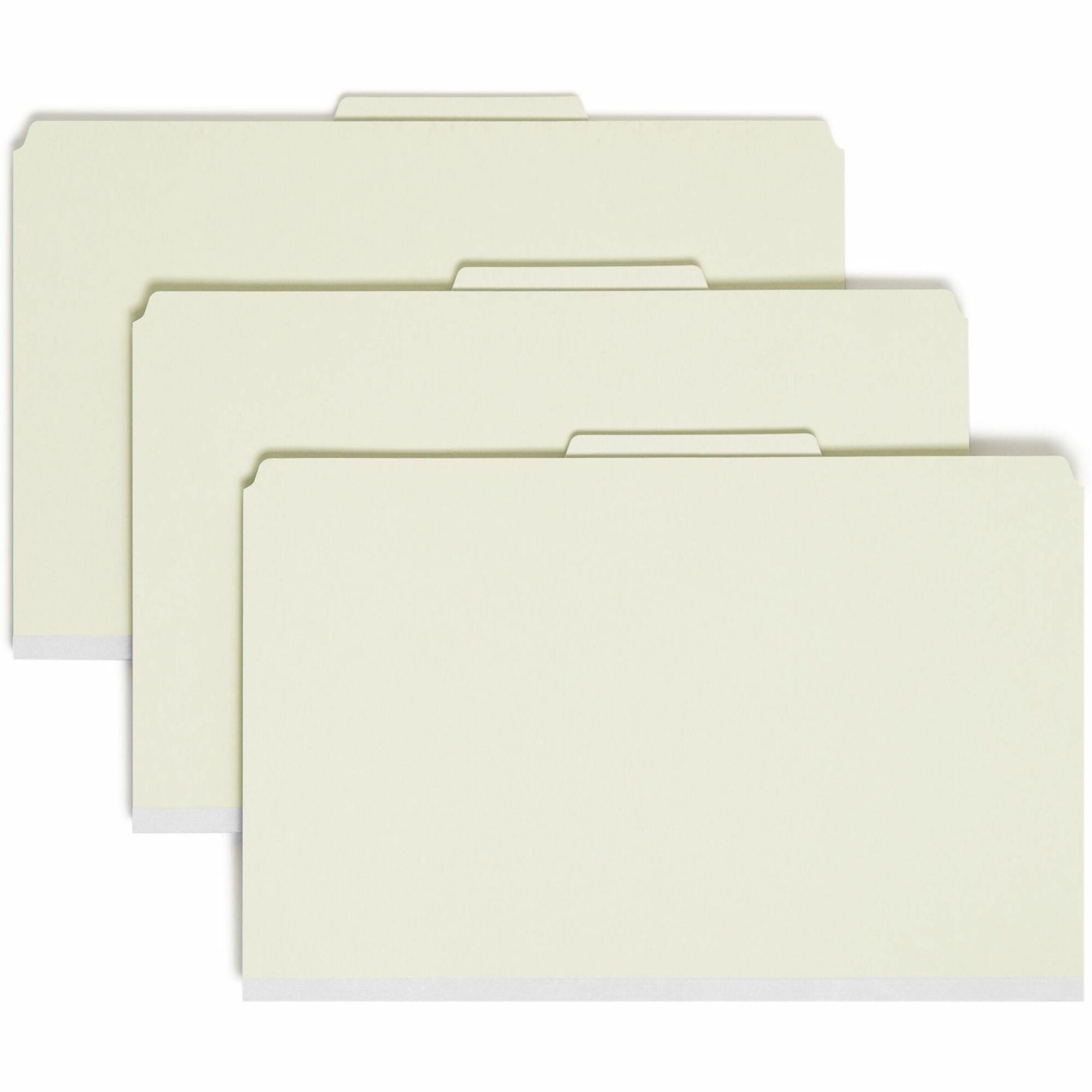 Pressboard Classification Folders, Eight SafeSHIELD Fasteners, 2/5-Cut Tabs, 3 Dividers, Legal Size, Gray-Green, 10/Box