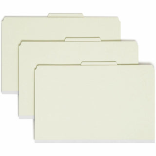 Pressboard Classification Folders, Eight SafeSHIELD Fasteners, 2/5-Cut Tabs, 3 Dividers, Legal Size, Gray-Green, 10/Box